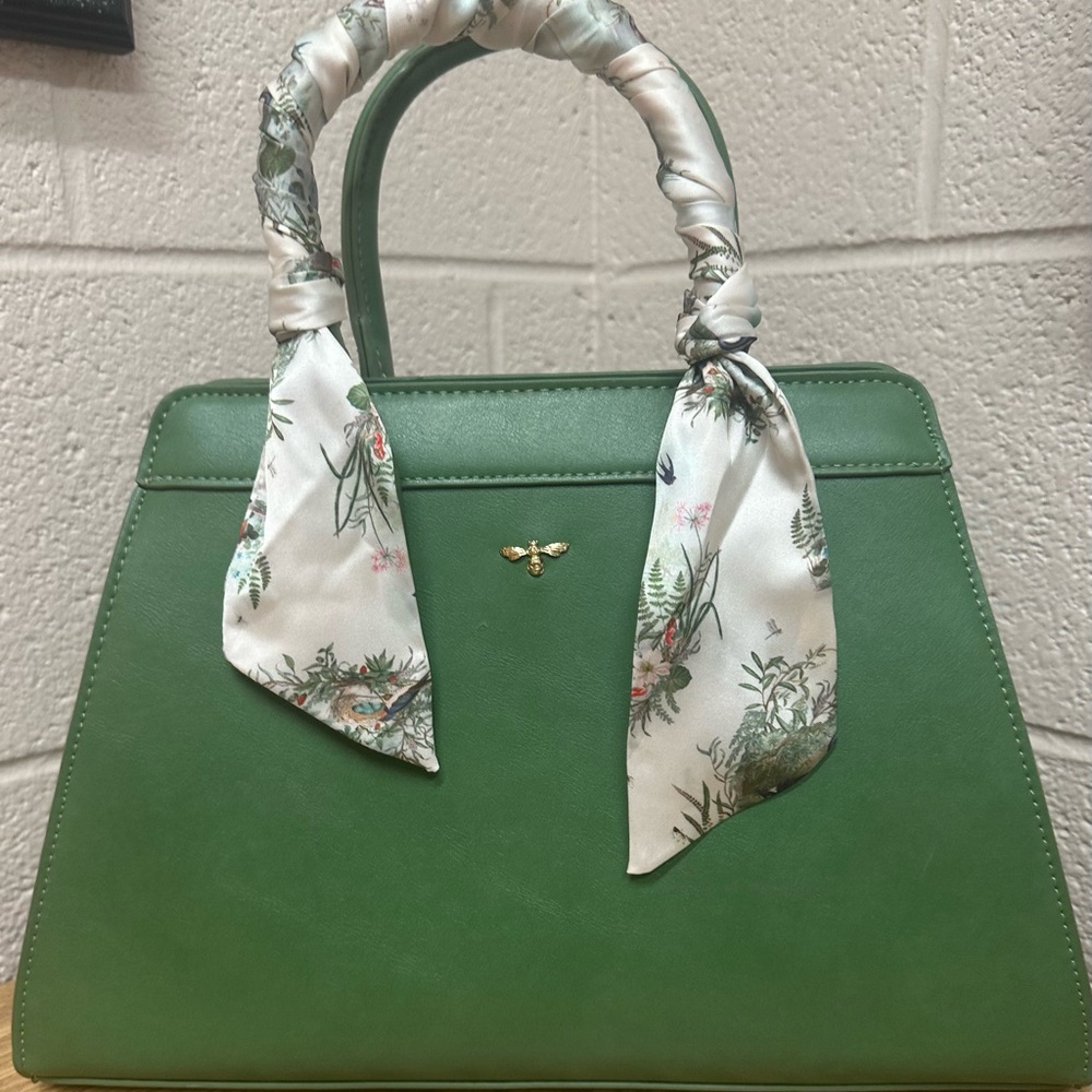 Elegant Green Women's Satchel with Scarf-Handled Detail